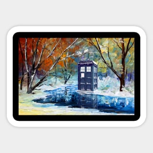 Snowy Blue Phone booth at winter zone art print Sticker